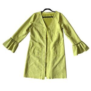 Solitaire Womens Faux Suede Green Ruffle Sleeve Open Front Jacket Coat L